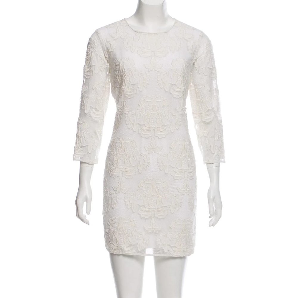 Sachin + Babi Long Sleeve Lace Dress White and ivory crew neck XS NWT